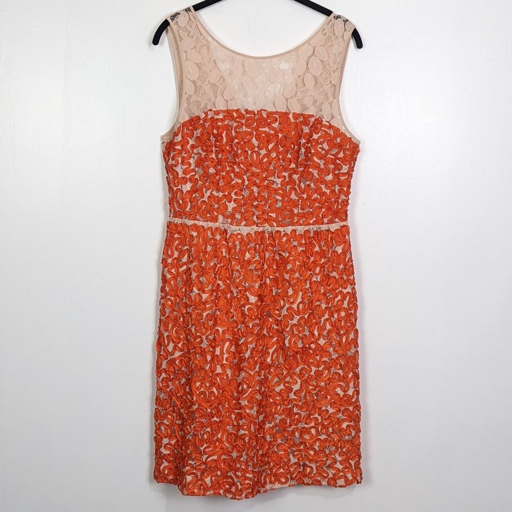 Trina Turk Sleeveless Orange Ribbons and Creme Lace Silk Blend Dress Size 8